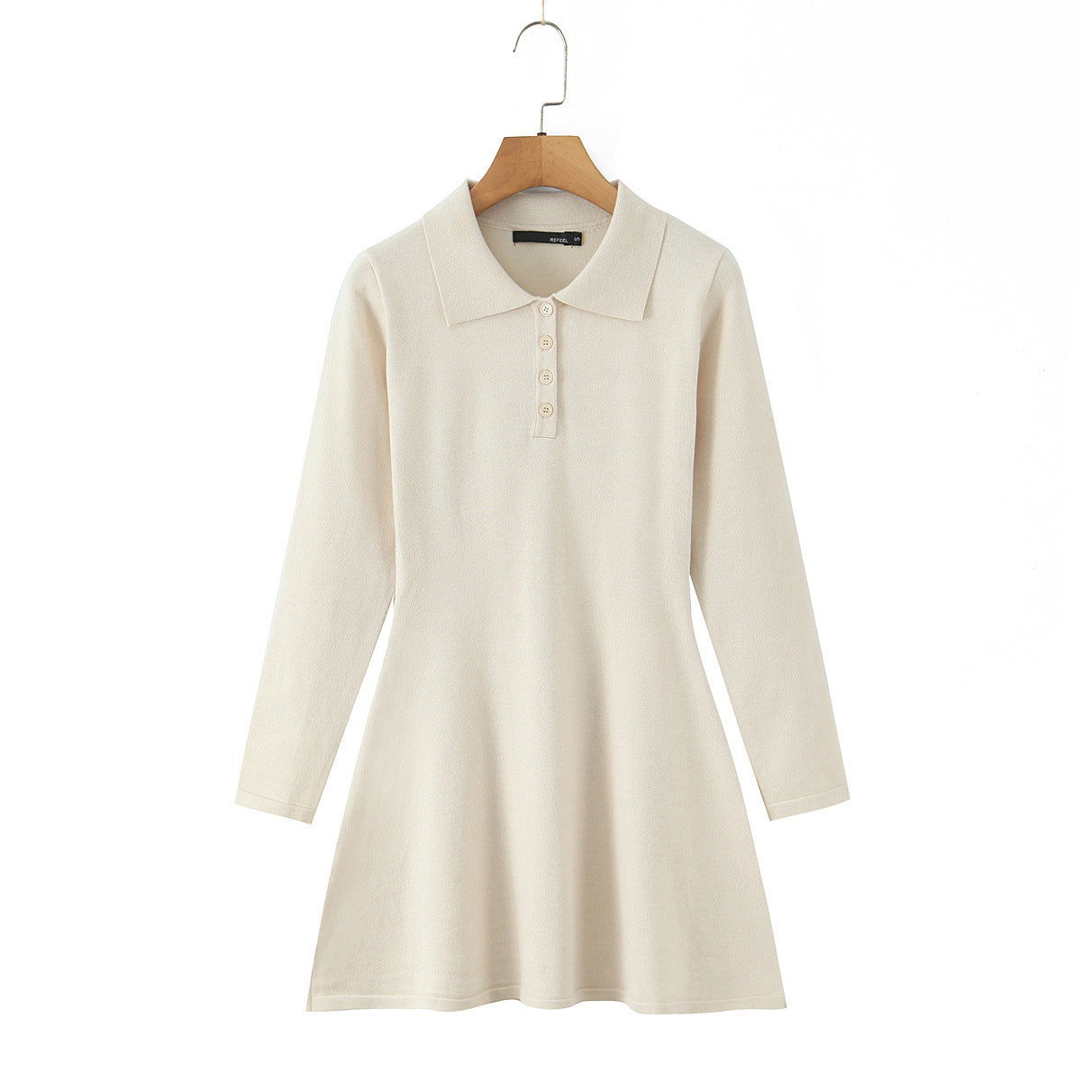 Sexy collar long sleeved dress with single breasted knit skirt