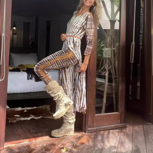 Printed Long Pants with Burnout Pattern, Slim Fit, Fashion Style Long Trousers