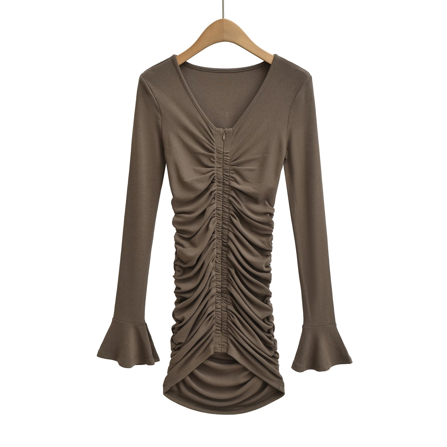 Slim fit pleated flared sleeve dress
