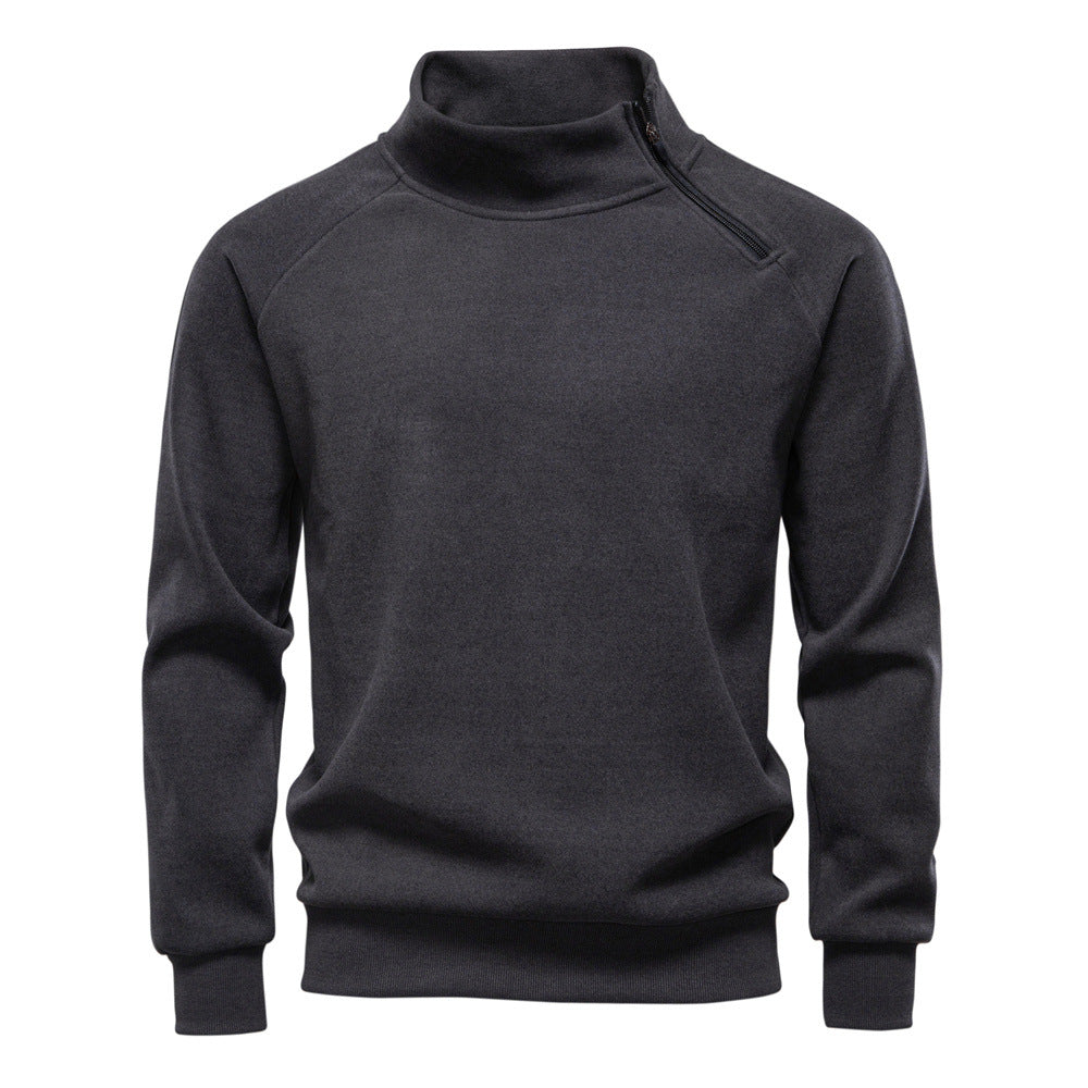Slant zipper stand up collar men's top