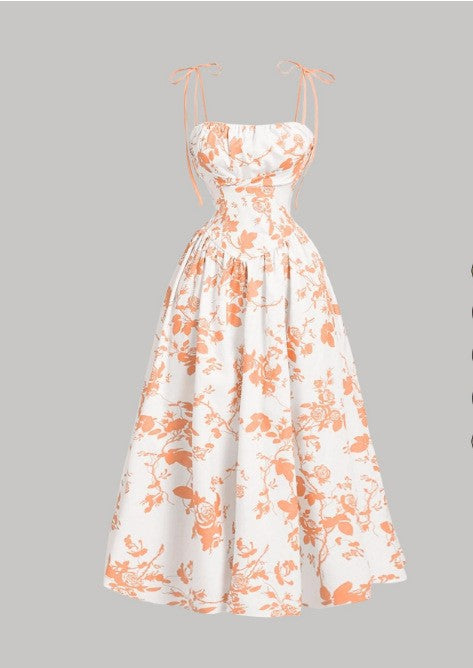 Elegant French Vintage Floral Print Slim Fit Strapless Dress for Women