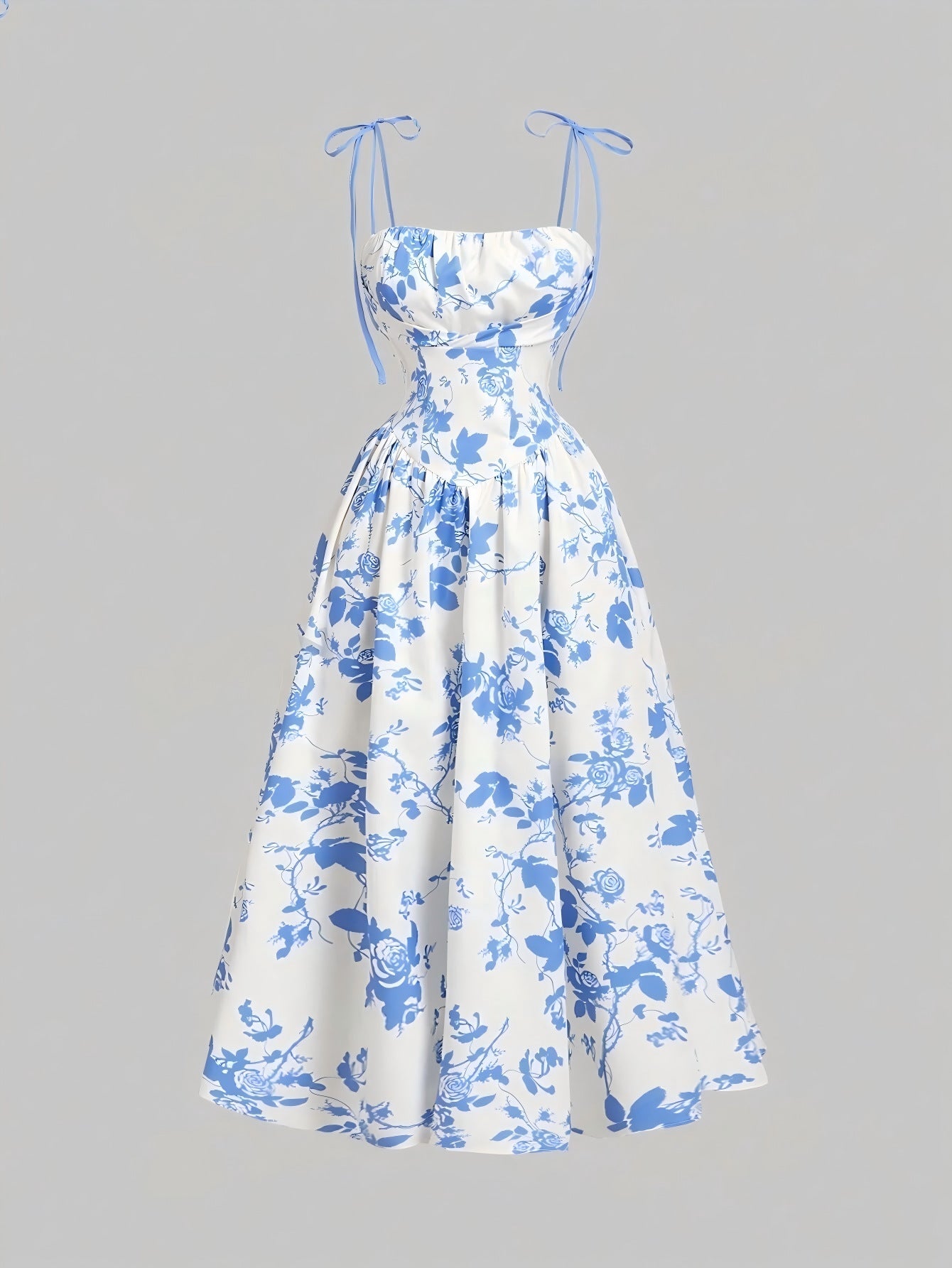 Elegant French Vintage Floral Print Slim Fit Strapless Dress for Women