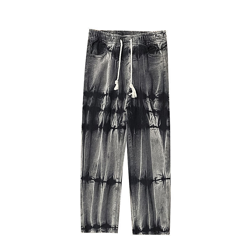 Elastic waist men's straight leg loose wide leg jeans