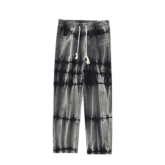 Elastic waist men's straight leg loose wide leg jeans