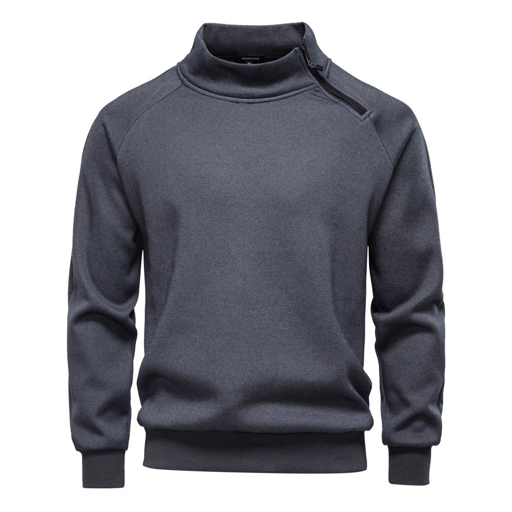 Slant zipper stand up collar men's top