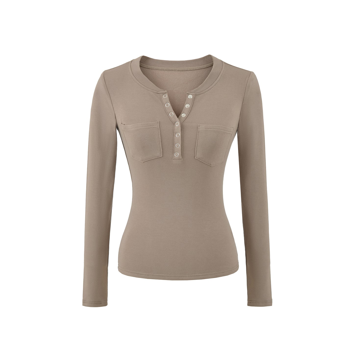 Round neck single breasted long sleeved top T-shirt