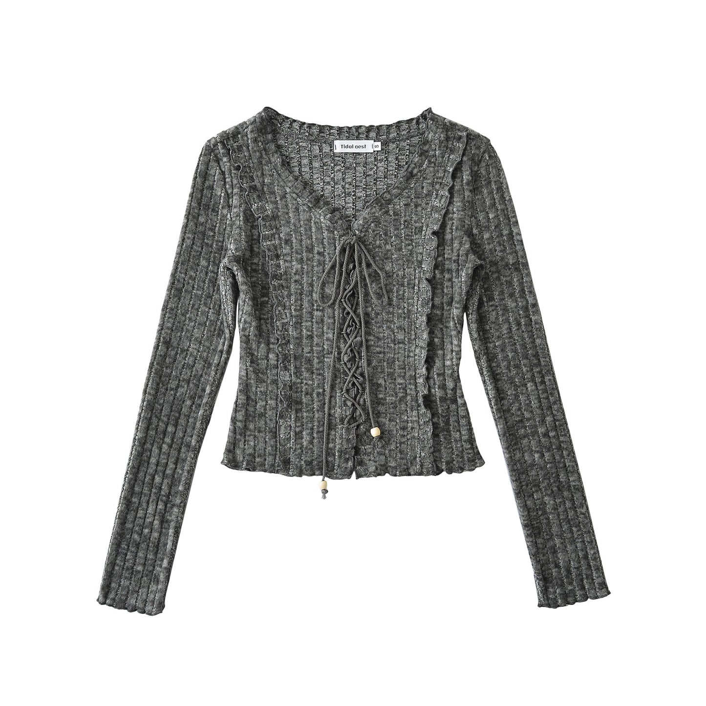 Tie up slim fit long sleeved top