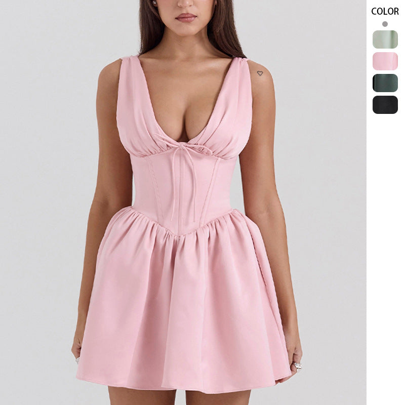Deep V-Neck Short Princess Dress Deep V-Neck Short Princess Dress Sexy Fitted Waist Mini Dress