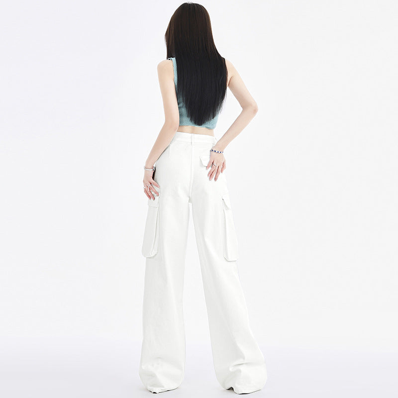 Women's Design Mocha Work Pants Loose Wide Leg Denim Trousers