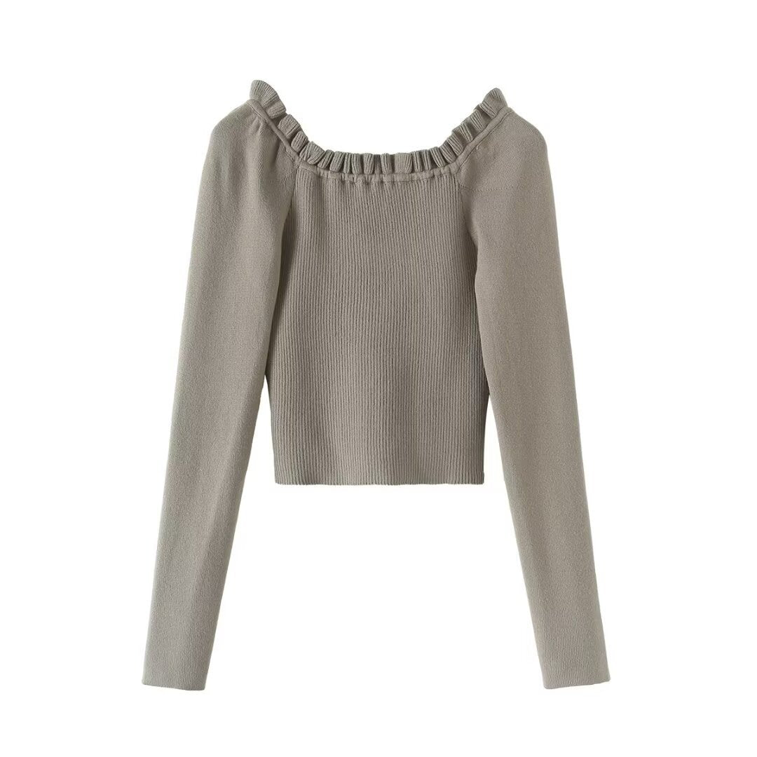 Drawstring strap button waist cinching long sleeved top