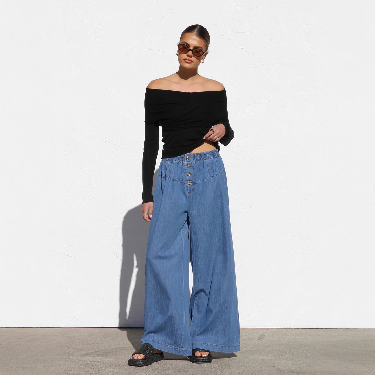 Lightweight Elastic Waist Denim Pants