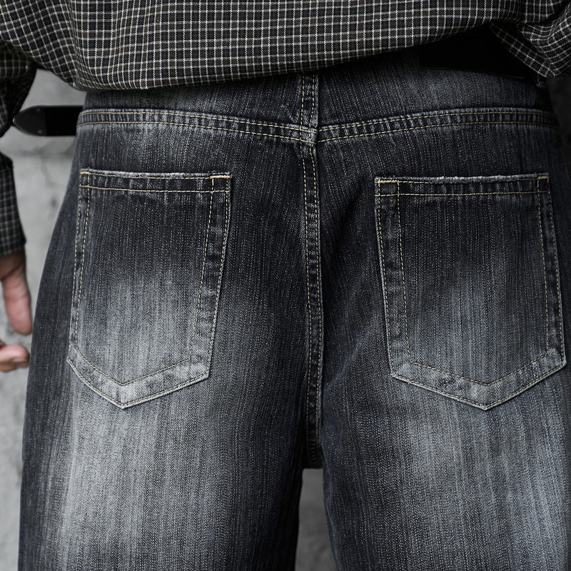 Vintage Washed Gradient Denim Pants Men's Design Street Style Couple Loose Versatile Straight Leg Casual Wide Leg Pants