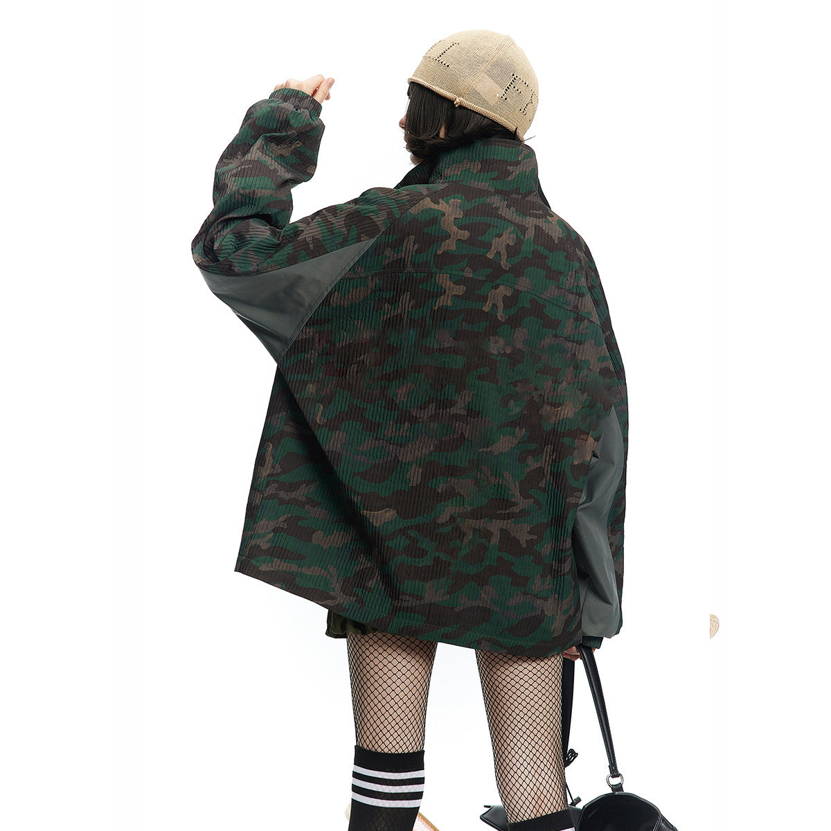 Camouflage diamond grid color blocked jacket