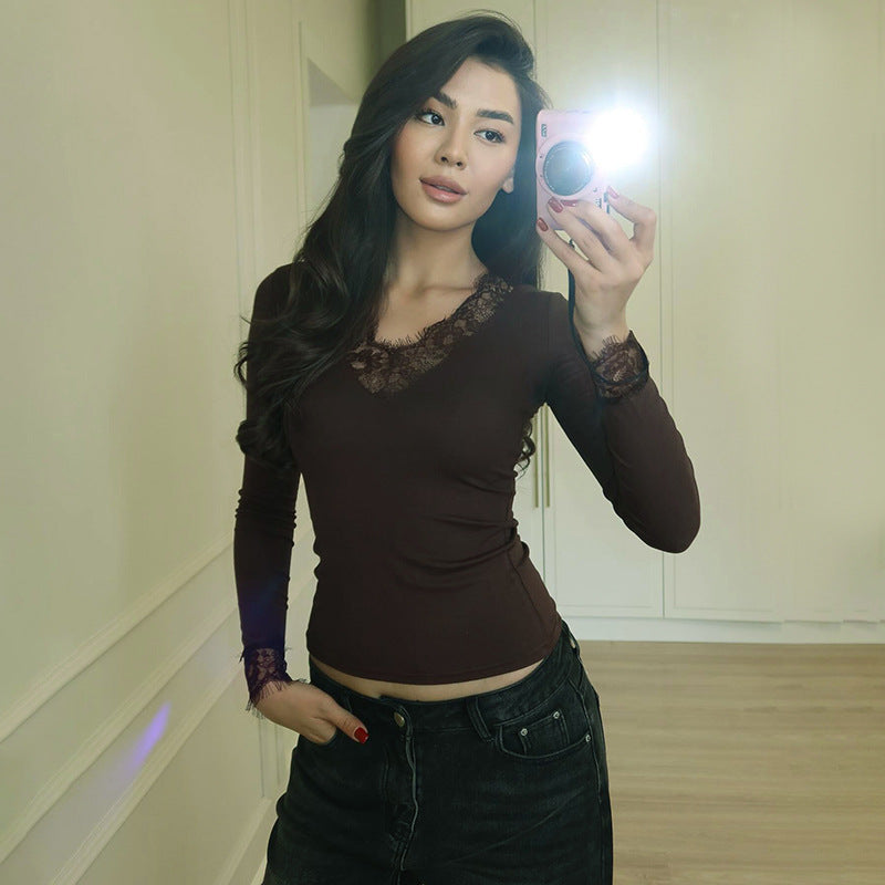 V-Neck Lace Trimmed Sleeveless Cropped Top with Cinched Waist
