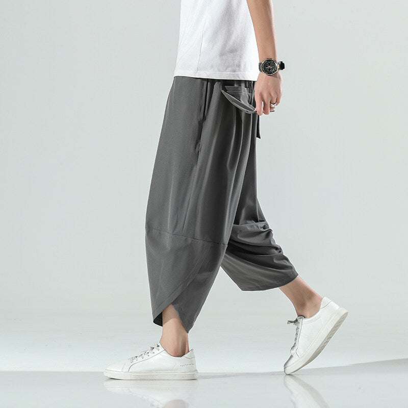 Style Ice Silk Beach Pants, Plus Size Loose Wide-Leg Trousers