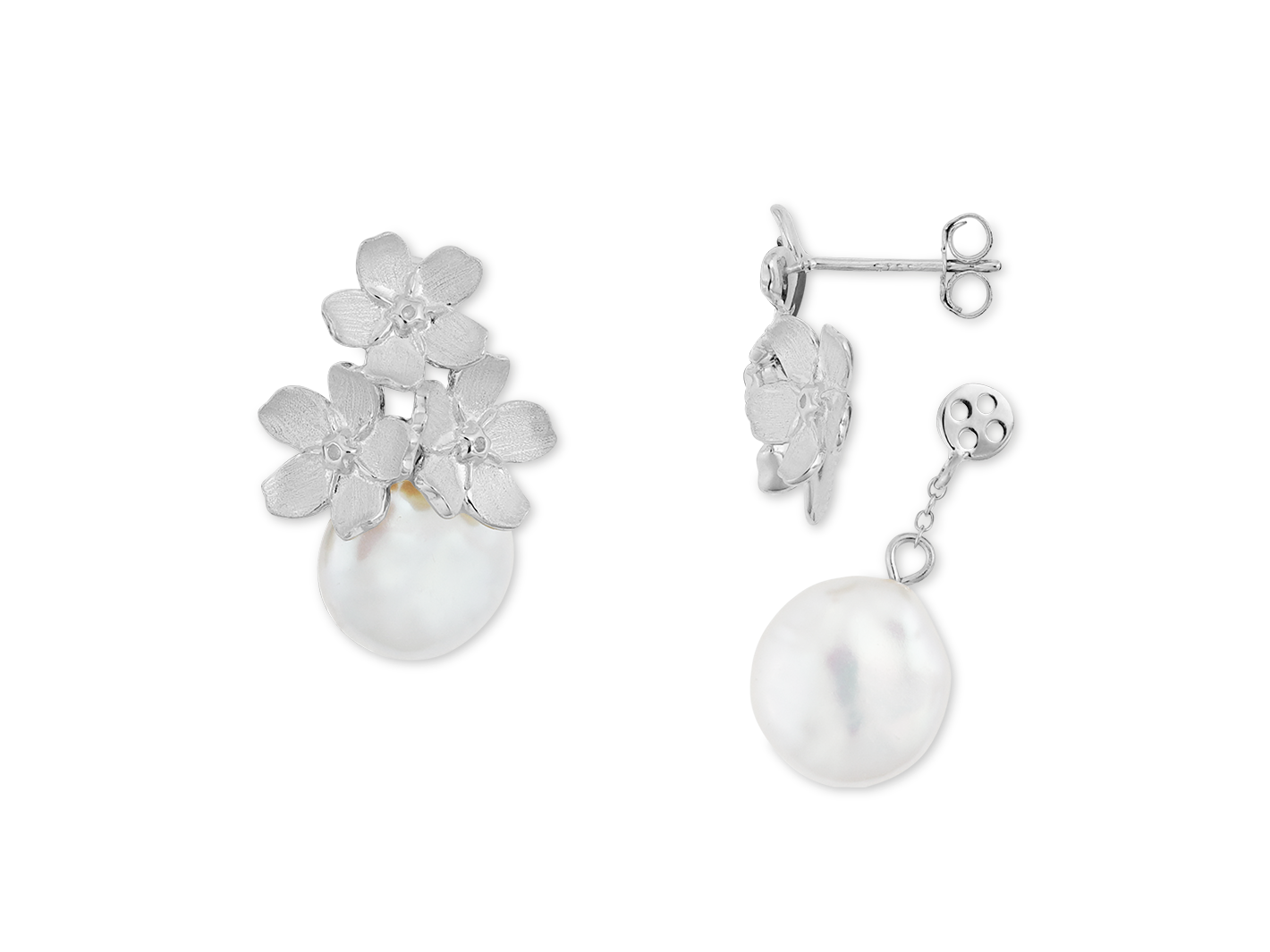 Evelyn - Small Flower Cluster Earrings with freshwater Pearl